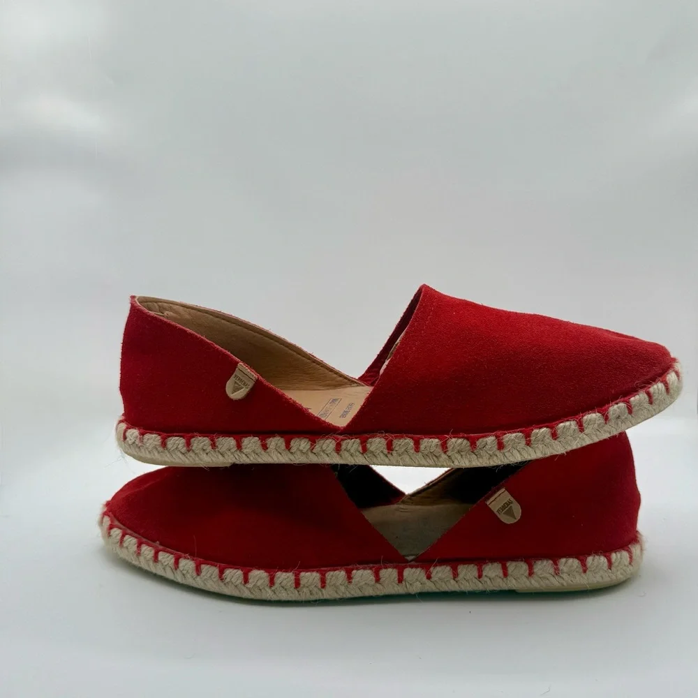 Red Women’s Espadrilles Slip-Ons - Suede Casual Flats